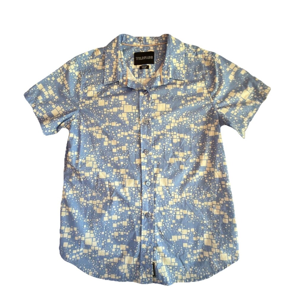 WILDFANG Essential Short Sleeve Button-Up Shirt Men’s M Blue/White Geometric